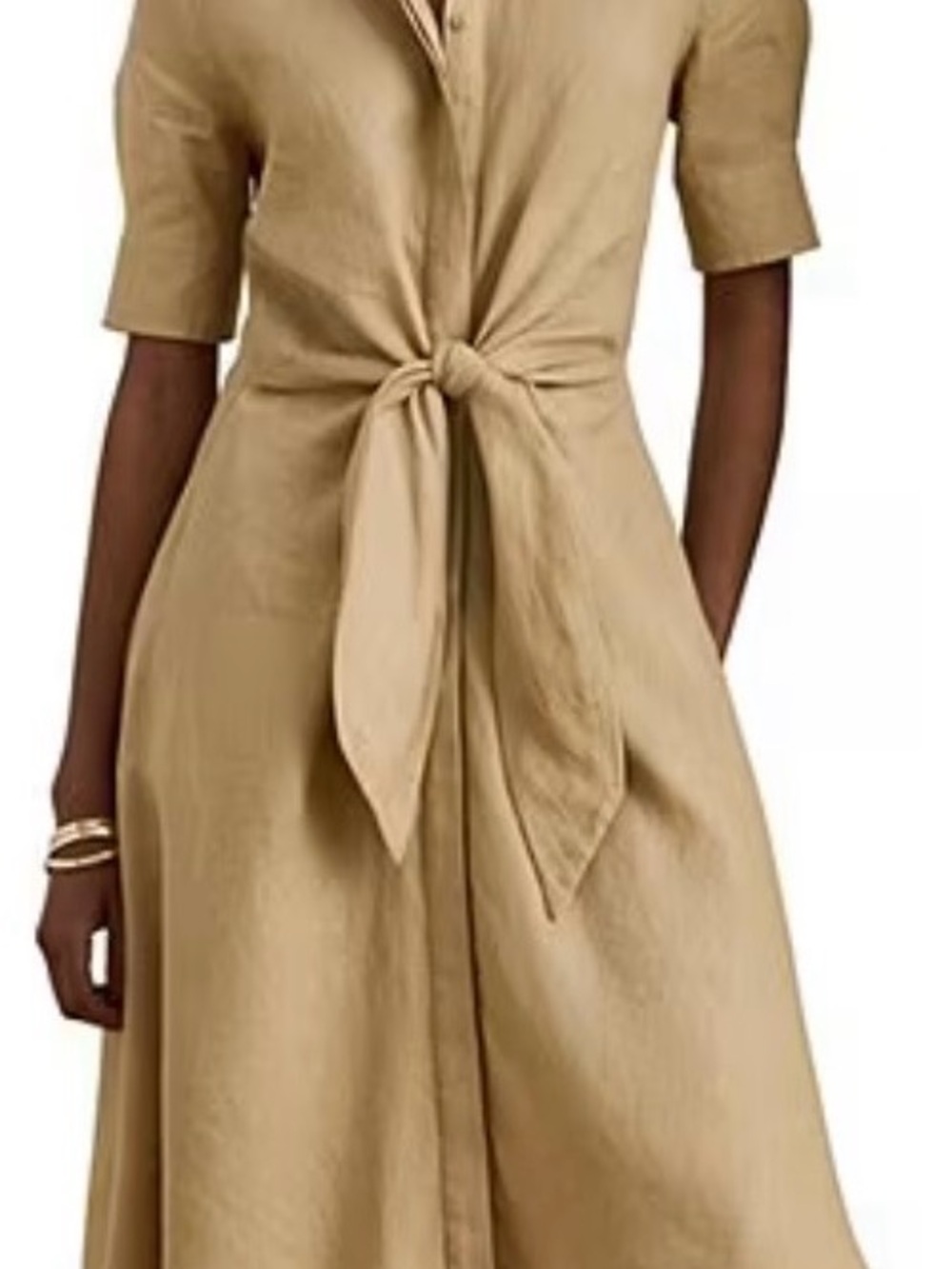 NWT Ralph Lauren Beige Tie-Front Midi Shirt Dress Size 8 - Picture 6 of 16